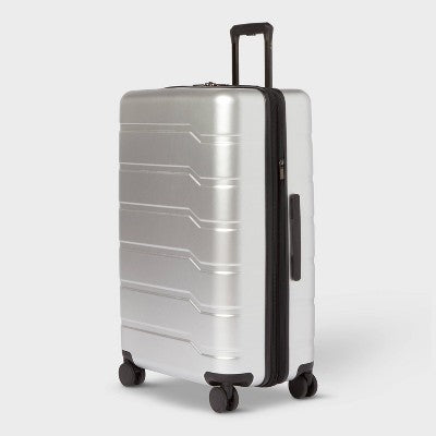 Large Checked Spinner Wheels Suitcase Silver - Open Story