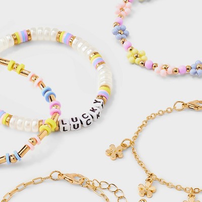 Girls' 5pk Daisies Bracelet - art class: Beaded, Chain, Stretch, Lobster Claw Clasp, 6.5" Length