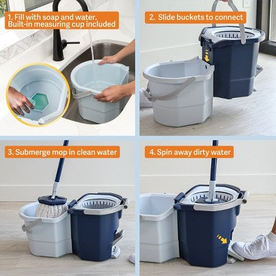 Casabella Clean Water Spin Mop with Extra Refill: Portable Microfiber Floor Cleaning Tool for Multi-Surface Use