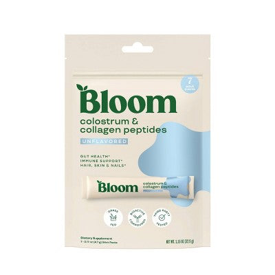 BLOOM NUTRITION Colostrum & Collagen Peptides Powder Stick Packs - Unflavored - 0.99oz/7ct