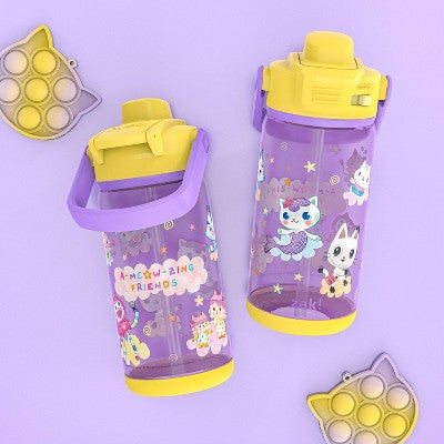 Zak Designs 16 fl oz Plastic Beacon Gabbys Dollhouse Straw Bottle with Fun Popper