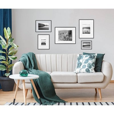 11.3"x14.4" Matted For 5" x 7" Thin Gallery Matted Wall Frame Black - Threshold: Modern Aluminum Wall Decor