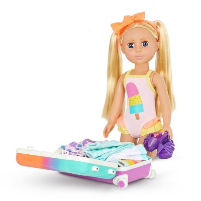 Glitter Girls Suitcase & Travel Outfit for 14" Dolls: Doll Accessories & Clothing Set, Includes Headband, 9 Pieces
