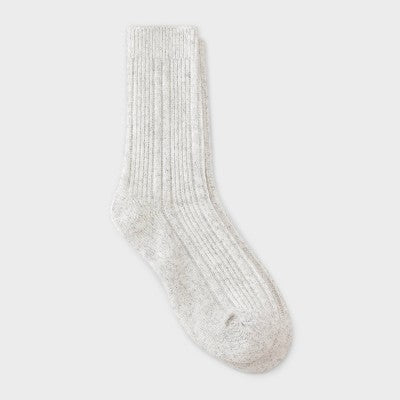 Women's Textured Ribbed Super Soft Crew Boot Socks - Auden Ivory Heather 4-10