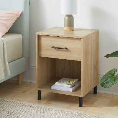 Mixed Materials Wood and Metal Nightstand Natural Wood - Room Essentials (LOCAL PICKUP ONLY)
