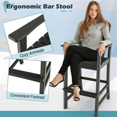 Costway Outdoor HDPE Bar Height Stool Patio Tall Chair Armrest Footrest All Weather (LOCAL PICKUP ONLY)