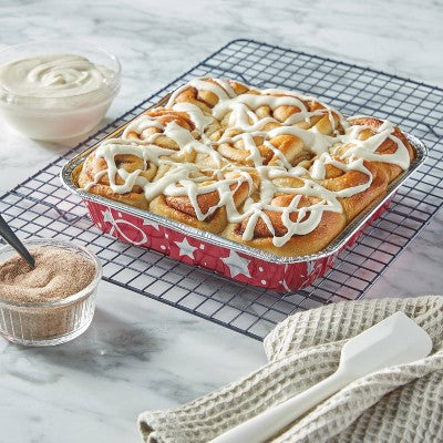 EZ Foil 8" x 8" Red Holiday Cake Pan with Lids - 3ct