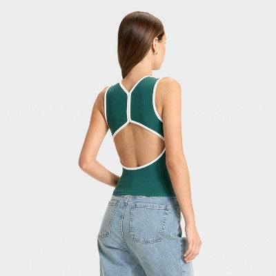 Women's Open Back Ribbed Tank Top - Wild Fable Dark Teal Green S