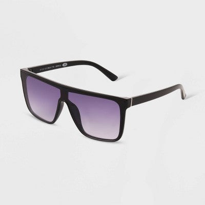 Women's Shiny Plastic Shield Sunglasses - Universal Thread Black