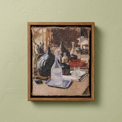 6.5"x5.5" Vertical Still Life Bottle Framed Burlap Art - Hearth & Hand with Magnolia