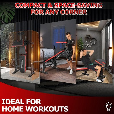 KRISRATE 6 in 1 Weight Bench Set with Squat Rack Adjustable Workout Bench with Leg Developer Preacher Curl Rack Fitness Strength Training for Home Gym (LOCAL PICKUP ONLY)