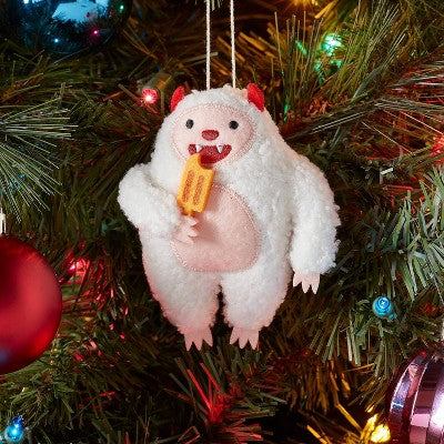 Fabric Yeti Eating Popsicle Christmas Tree Ornament White/Pink - Wondershop: Indoor Holiday Decor, 4.5" Height