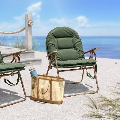Padded Folding Beach Chair Green - Threshold (LOCAL PICKUP ONLY)