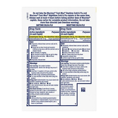 Mucinex Maximum Strength FAST-MAX Daytime & Nighttime - Cold & Flu Caplets - 40ct: Cough Suppressant, Pain Relief