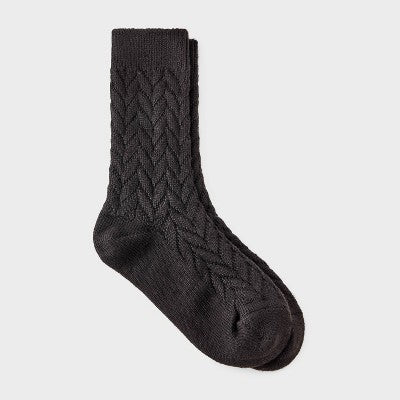 Women's Braided Texture Super Soft Crew Boot Socks - Auden Black 4-10