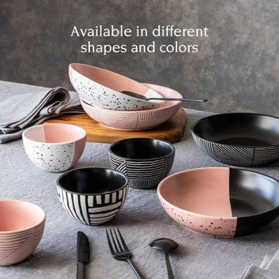 over&back 30 fl oz Stoneware Dinner Bowl Pink/White with Black Splatter