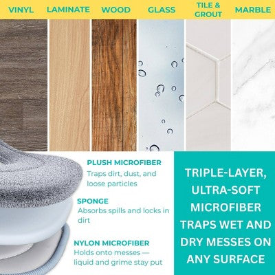 True & Tidy True Clean Dual Bucket 2.0 Spin Mop with Silicone Sweeper: Stainless Steel, Aluminum, Microfiber Materials