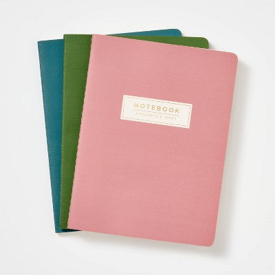 3pk Ruled Journals Solid - Threshold: Multicolor Soft Cover, 6x8 Inches, College Ruled, 120 Pages, Sewn Binding