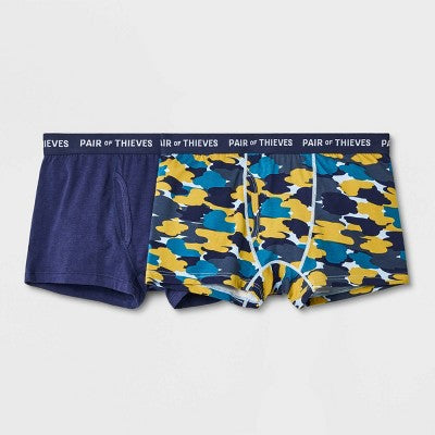 Pair of Thieves Men's Super Soft Camo Trunks 2pk - Blue/Yellow S