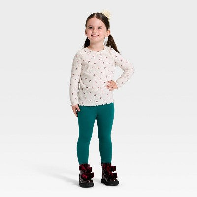 Toddler Girls' Long Sleeve Ribbed T-Shirt - Cat & Jack Cream 3T