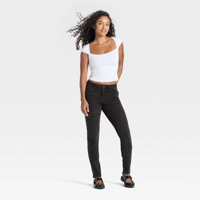 Women's Mid-Rise Skinny Curvy Jeans - Wild Fable Black 8