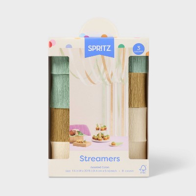 8pk Paper Crepe Streamers Sage/Cream/Gold - Spritz