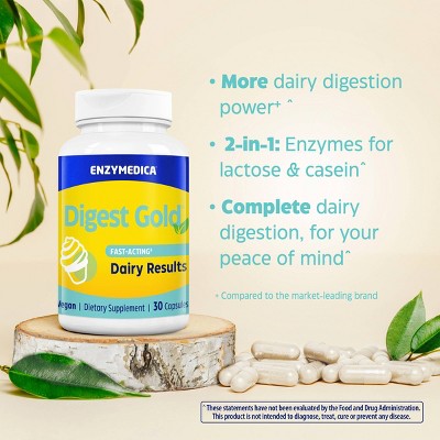 Enzymedica Digest Gold Fast-Acting Vegan Dairy Results for Full Dairy and Lactose Relief Capsules - 30ct