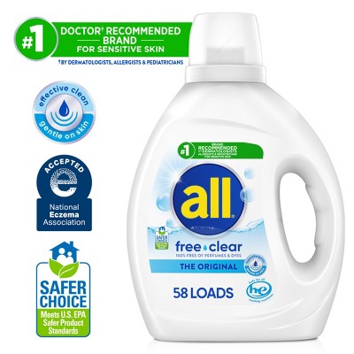All Liquid Laundry Detergent Free Clear for Sensitive Skin 58 Loads - 73 fl oz