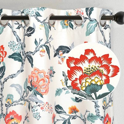 DriftAway Ada Floral Botanical Print Flower Leaf Lined Thermal Insulated Blackout Window Curtains Orange Teal 52X54