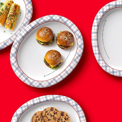 Disposable Platters Oval - RWB Plaid - 16ct - up&up