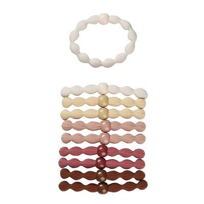 scunci No Damage Scallop Beaded Elastics - Assorted Neutrals - Thick Hair- 10pcs