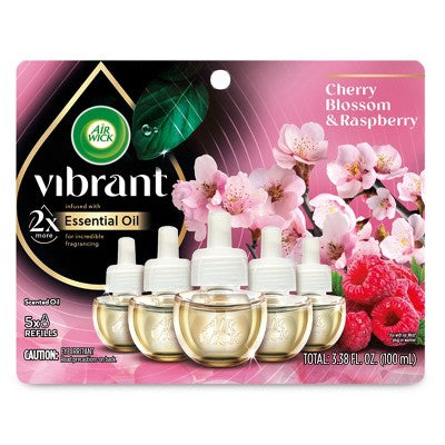 Air Wick Vibrant Scented Oil Air Freshener - Cherry Blossom & Raspberry - 3.38 fl oz/5ct