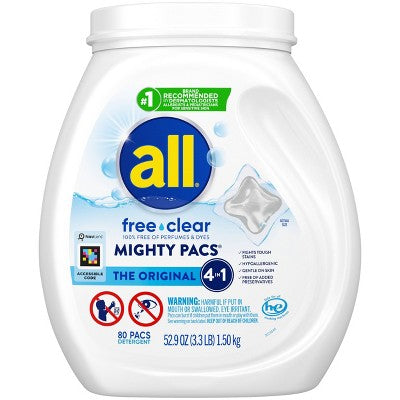 All Unscented Might Unit Dose Laundry Detergent Pacs - 80ct: Dermatologist Tested, Hypoallergenic, Dye-Free