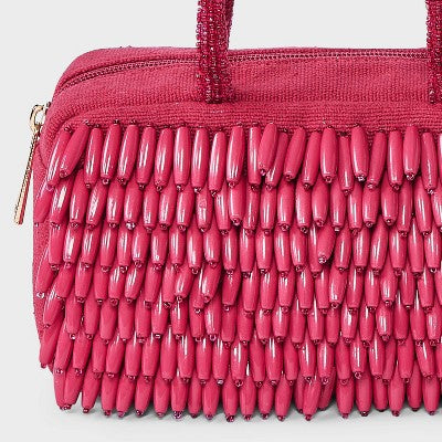 Hand Beaded Fringe Satchel Mini Bag - A New Day Pink