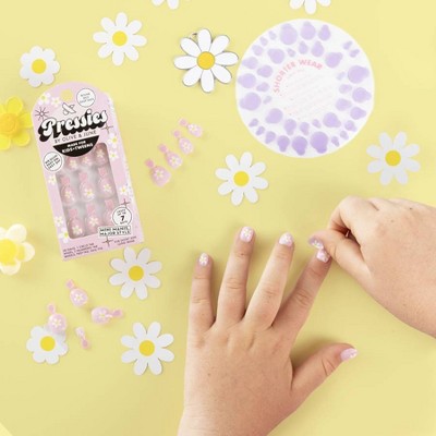Olive & June Kids' Press-On - XS/S - Daisy Days - 28ct: Aged Brass Finish, Almond Shape, Gloss Finish