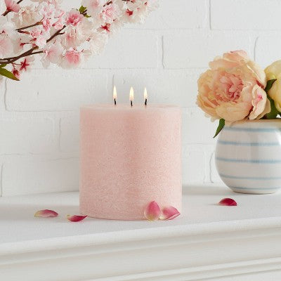 6"x6" 3-Wick Peony & Cherry Blossom Cozy Pillar Candle Pink - Threshold: Modern Traditional Decor, 95hr Burn Time