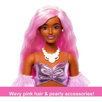 Barbie Deluxe Style 11" Doll #1 in Glossy Pink Barbiecore Dress with Velvet Gloves, Pink Hair