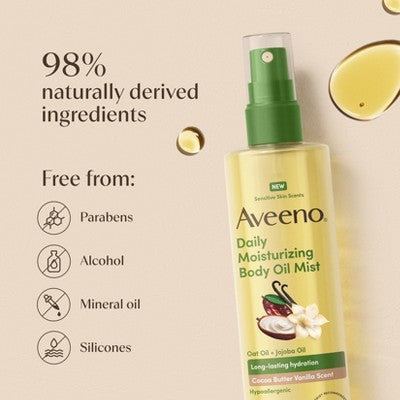 Aveeno Daily Moisturizing Body Oil Mist with Oat and Jojoba Oil - Hypoallergenic - Cocoa Butter Vanilla Scen t- 6.7 fl oz