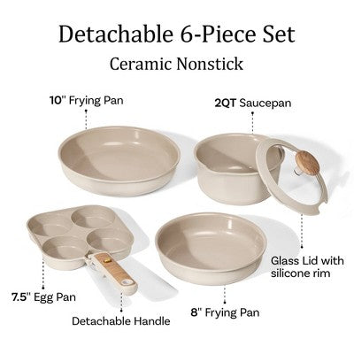 Carote 6pc Ceramic Nonstick Detachable Cookware Set Taupe