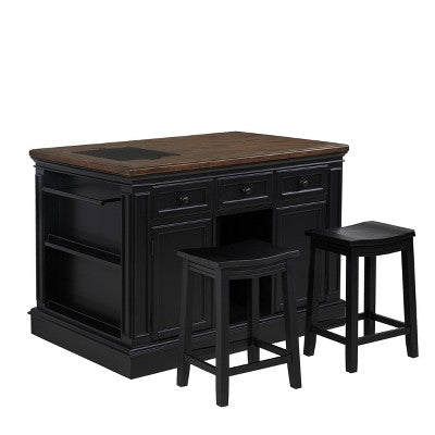 Powell Posie Kitchen Island with 2 Stools Black (LOCAL PICKUP ONLY)