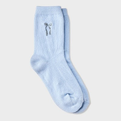 Girls' Embroidered Bow Sweater Crew Socks - Cat & Jack Blue M