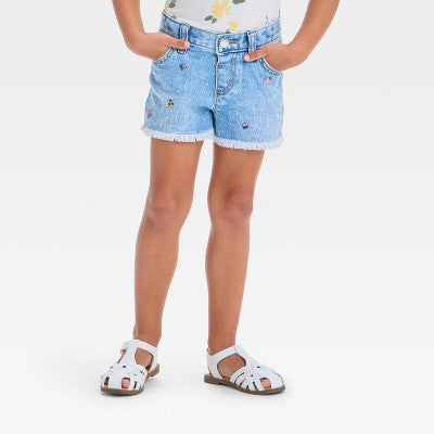 Toddler Girls' Floral Embroidered Shorts Cat & Jack Light Wash 5T