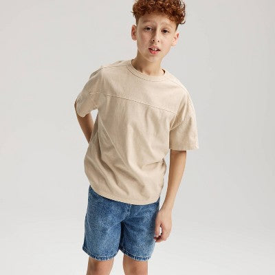 Boys' Short Sleeve Seamed Washed T-Shirt - Cat & Jack Tan S