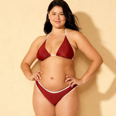 Women's Low-Rise HighLeg BikiniBottom Wild Fable Burgundy/White S