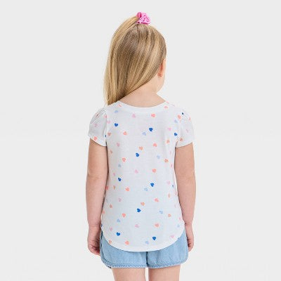 Toddler Girls' Short Sleeve Hearts T-Shirt - Cat & Jack Cream 3T