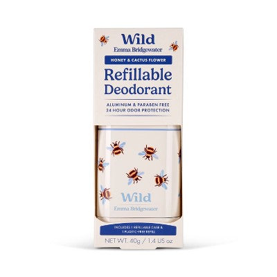 Wild Cosmetics - Refillable Bee Case with Honey & Cactus Flower - Aluminum Free Deodorant - Starter Pack - 5.29oz