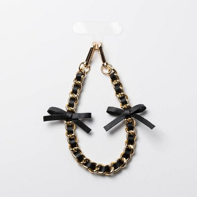 Hello Lux Phone Wristlet - Golden Chain with Black Faux Leather Bows