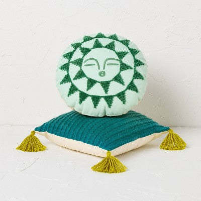 2pk 10"x10" Cotton Round and Square Decorative Pillows Green Sun - Opalhouse designed with Jungalow: Abstract Pattern