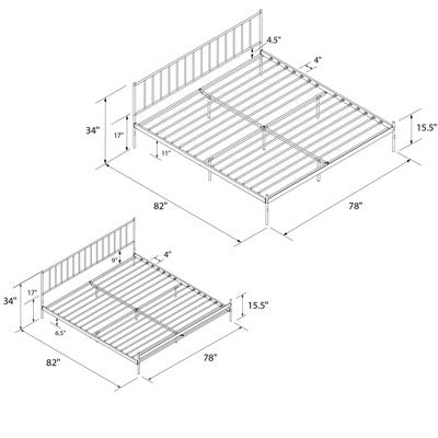 RealRooms Ares Adjustable Height Metal Bed, King, Black (LOCAL PICKUP ONLY)