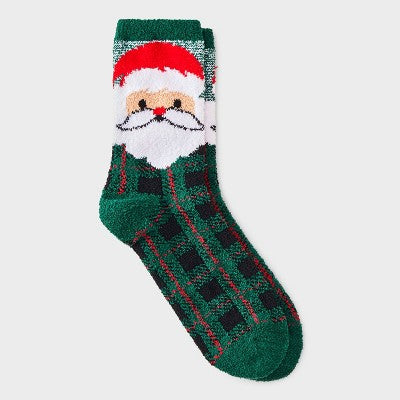 Women's Santa Plaid Christmas Cozy Crew Socks - Wondershop Green/Black 4-10